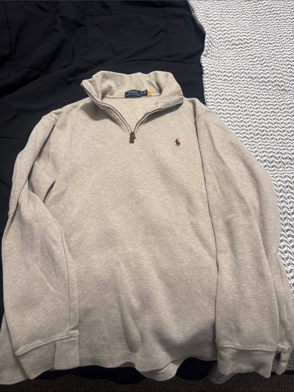 Ralph Lauren Neutral Beige Sweatshirt with Navy Label and Yellow Tag